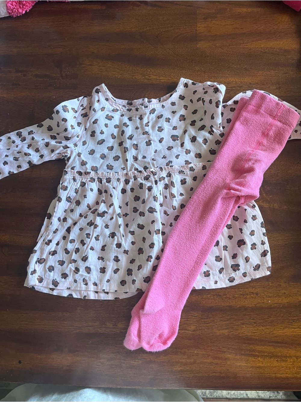 Carter's pink Leopard print dress with tights
